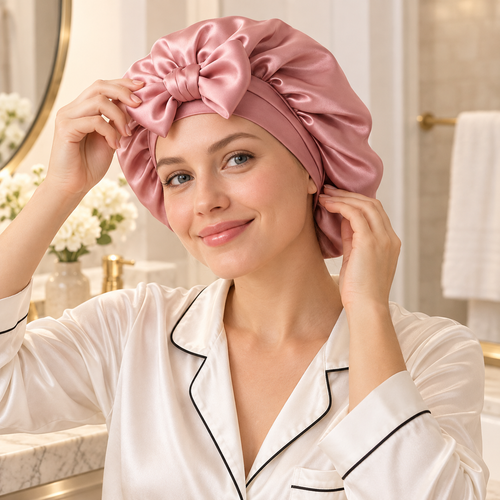 Bonnet en Satin utilisé dans une routine beauté élégante