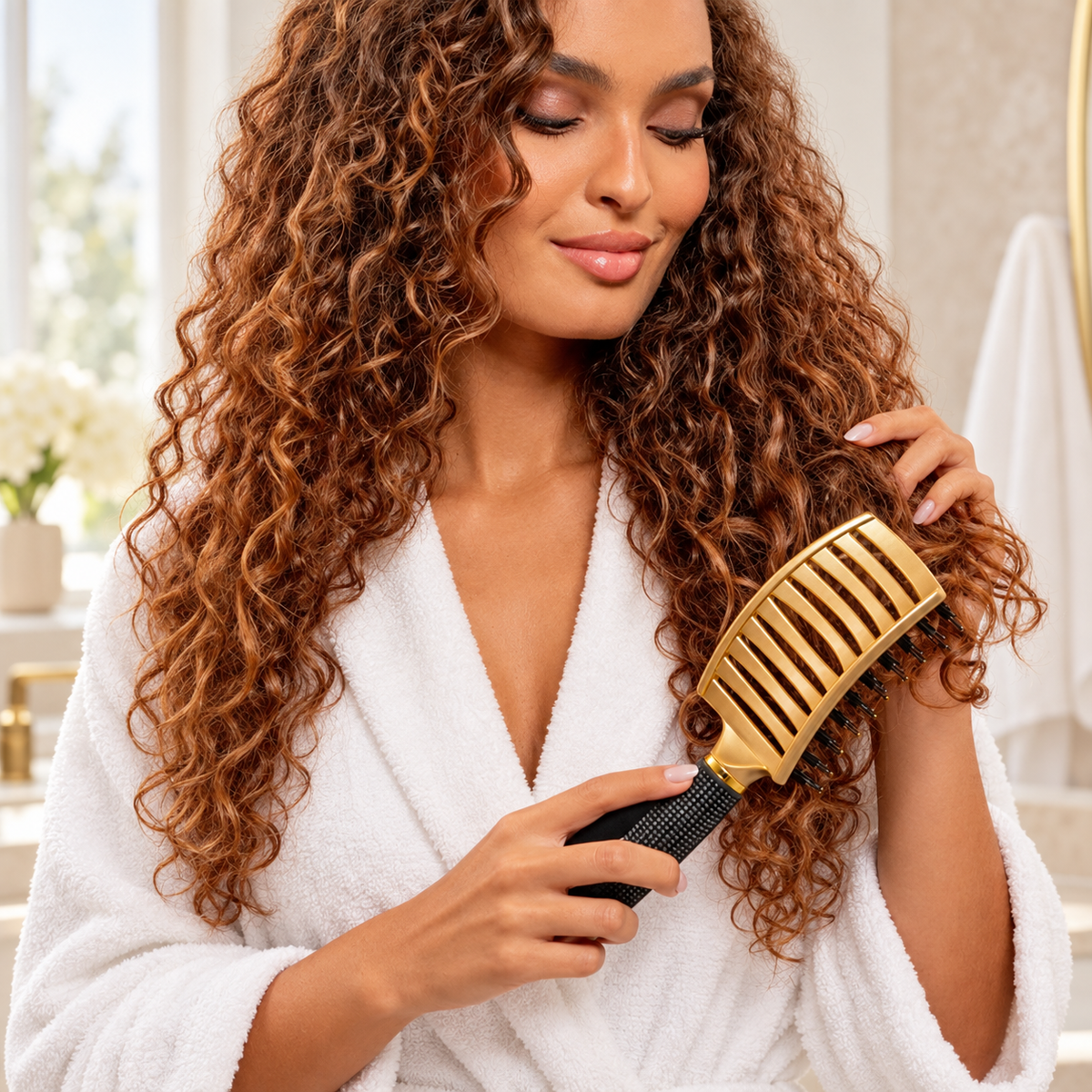 Brosse Démêlante utilisé dans une routine beauté élégante