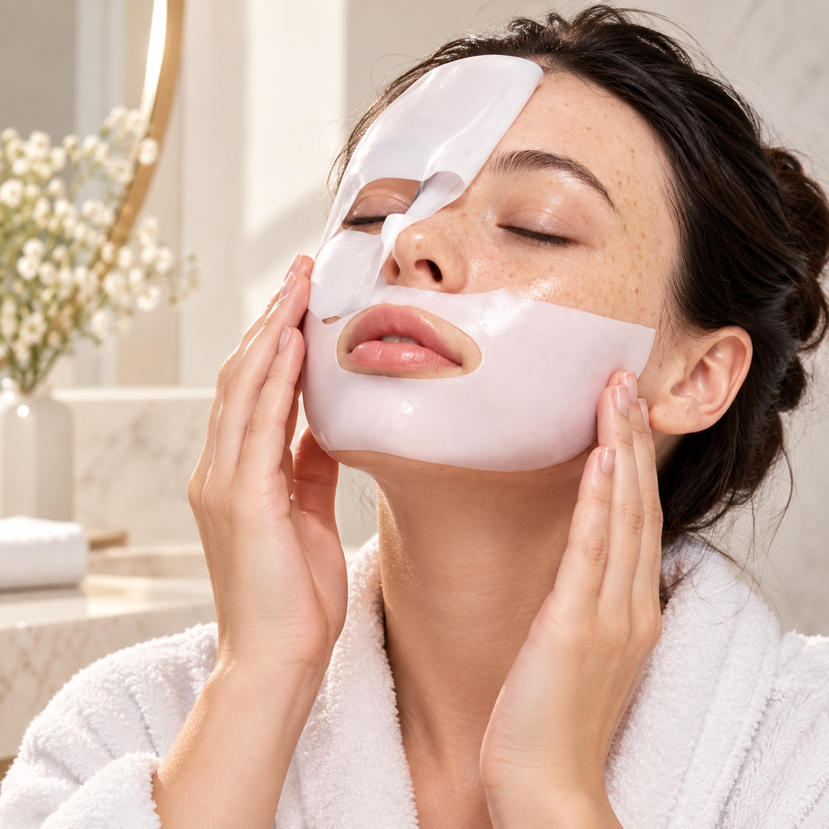 Masque au Collagène utilisé dans une routine beauté élégante